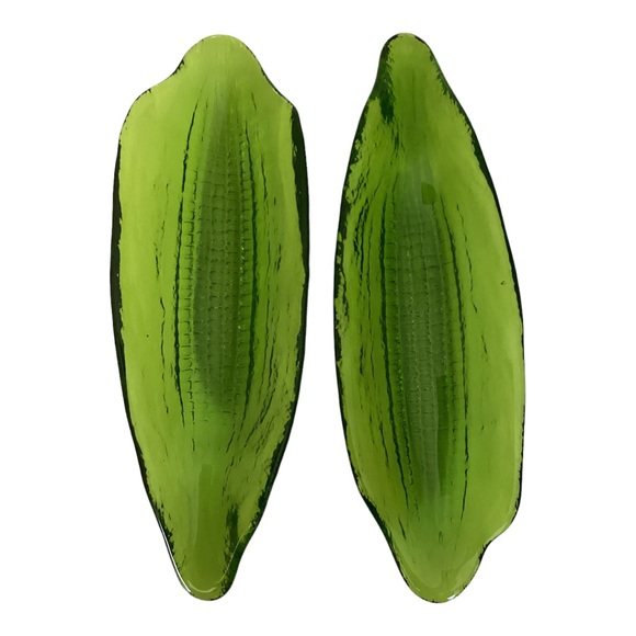 Indiana Glass Pair Of Corn On The Cob Holders Green Vintage EUC - Picture 9 of 10